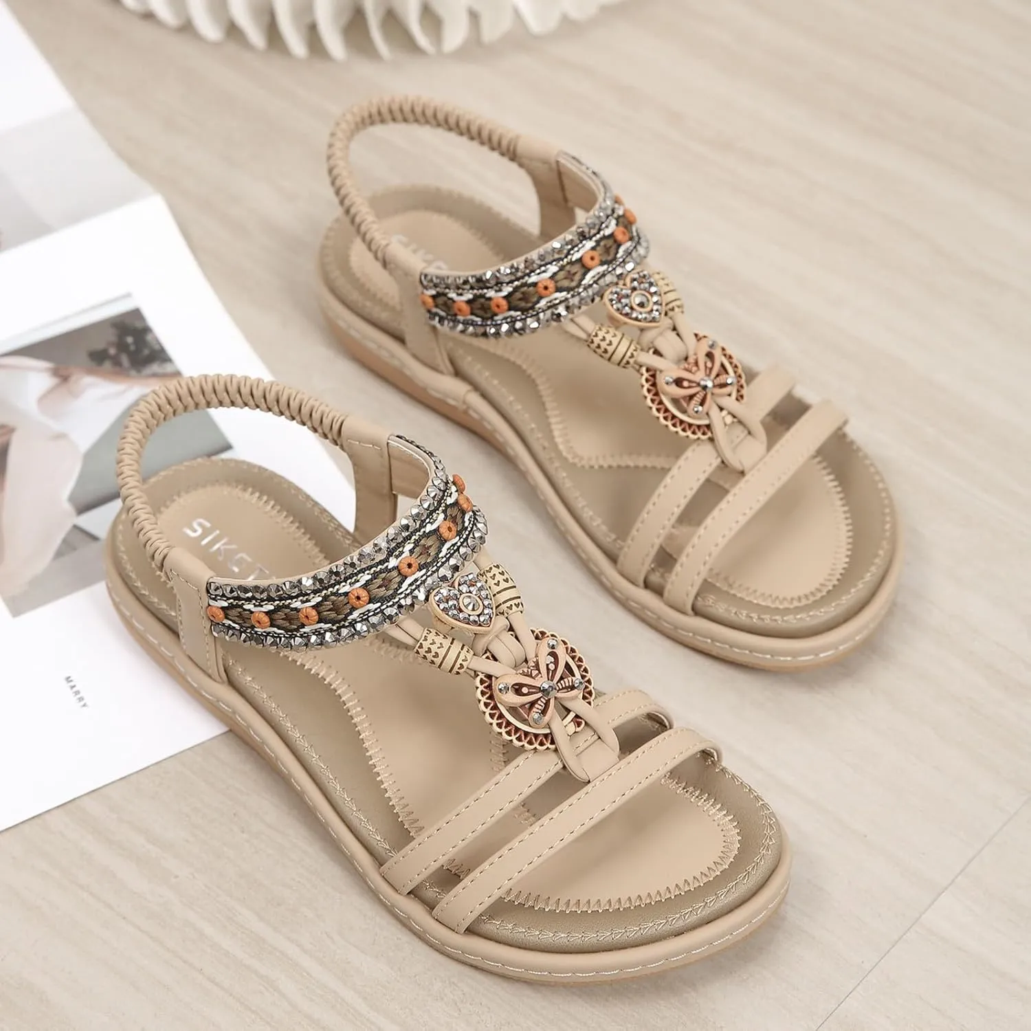 Women's Elastic Strap Bohemian Sandals Comfortable Ankle Strap Outdoor Walking Shoes Banquet Sandals for Women