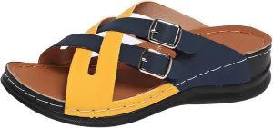 Womens Orthopedic Sandals Cross Strap Platform Wedges Summer Arch Support Orthopedic Slippers Walking Shoes Comfortable Open Toe Slip on Beach Sandals