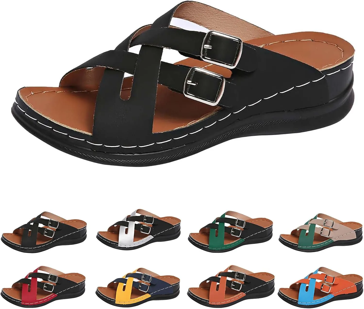 Womens Orthopedic Sandals Cross Strap Platform Wedges Summer Arch Support Orthopedic Slippers Walking Shoes Comfortable Open Toe Slip on Beach Sandals