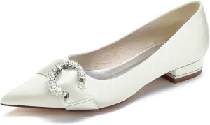 Women's Pointed Toe Wedding Shoes for Bride Rhinestones Slip on Ballet Flats Evening Prom Party Bridal Dress Shoes