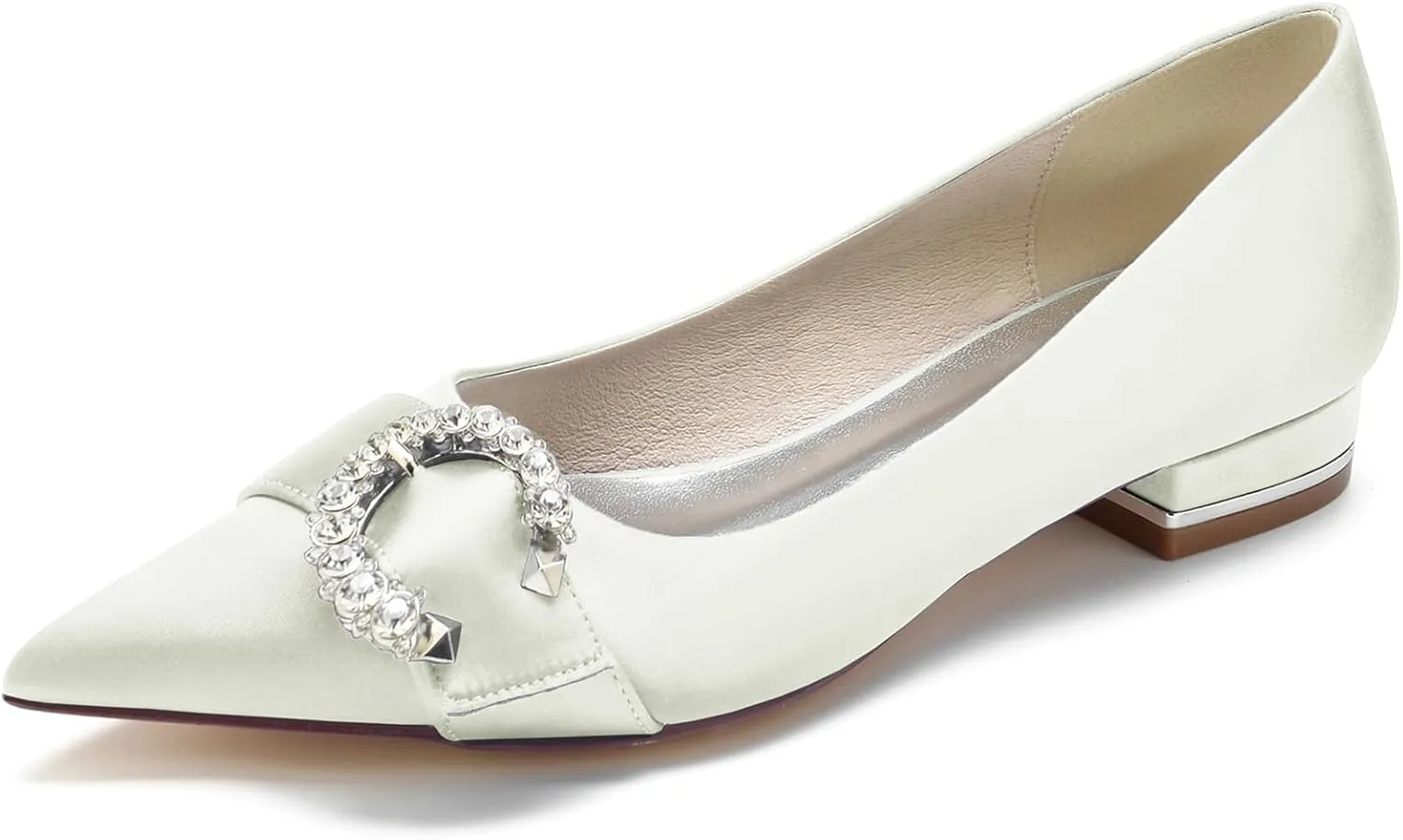Women's Pointed Toe Wedding Shoes for Bride Rhinestones Slip on Ballet Flats Evening Prom Party Bridal Dress Shoes