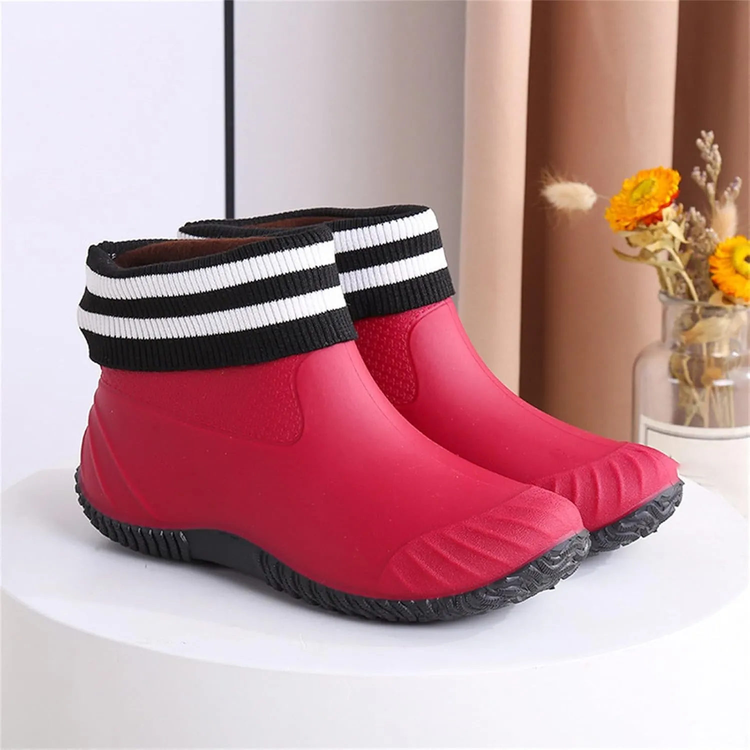 Womens Rain Boots Ankle Knit Lined Mens Grounded Footwear Booties with Heel Non Slip Work Barefoot Shoes Mens Rain Boots Slip On Non-Slip Rubber Waterproof Men's Snow Boots