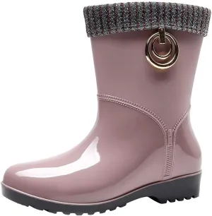 Womens Rain Boots Tall Waterproof Knitted Lined Mens Grounded Footwear Booties Barefoot Shoes Casual Fall Mid Calf Rain Boots for Women,Waterproof Garden Womens Winter Boots