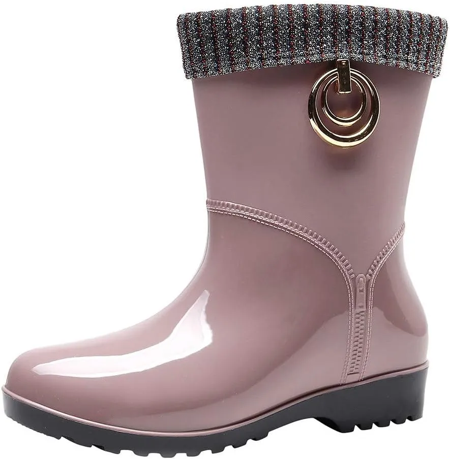 Womens Rain Boots Tall Waterproof Knitted Lined Mens Grounded Footwear Booties Barefoot Shoes Casual Fall Mid Calf Rain Boots for Women,Waterproof Garden Womens Winter Boots