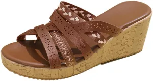 Womens Resort Wedge Sandals Dressy Casual Slip on Sandal Shoes Slip on Comfortable Walking Slides with Rubber Sole