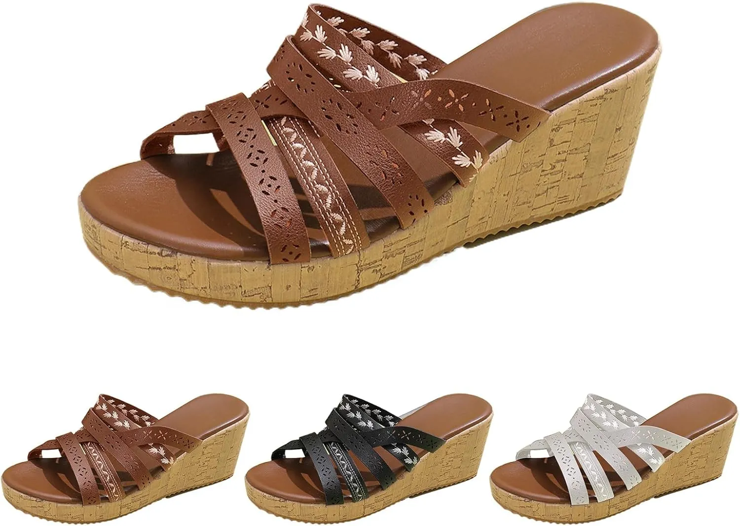 Womens Resort Wedge Sandals Dressy Casual Slip on Sandal Shoes Slip on Comfortable Walking Slides with Rubber Sole