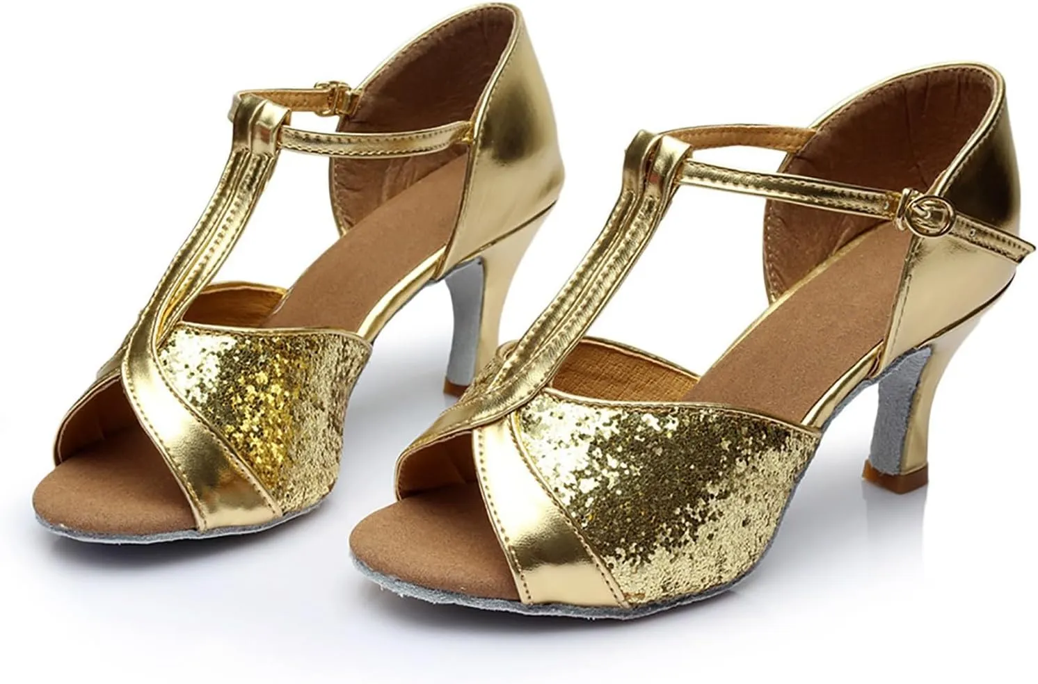 Womens Sandals Buckle Latin Dance Shoes Suede Sole Wedding Performance Dance Summer Open Toe Mid Heels Shoes