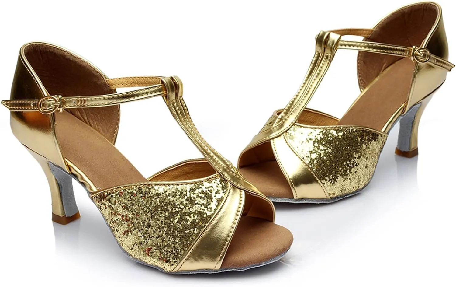 Womens Sandals Buckle Latin Dance Shoes Suede Sole Wedding Performance Dance Summer Open Toe Mid Heels Shoes