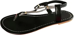Women's Sandals Comfortable Rhinestone Thong Flat Sandals Summer Open Toe Elastic Ankle Strap Roman Slides Dress Shoes