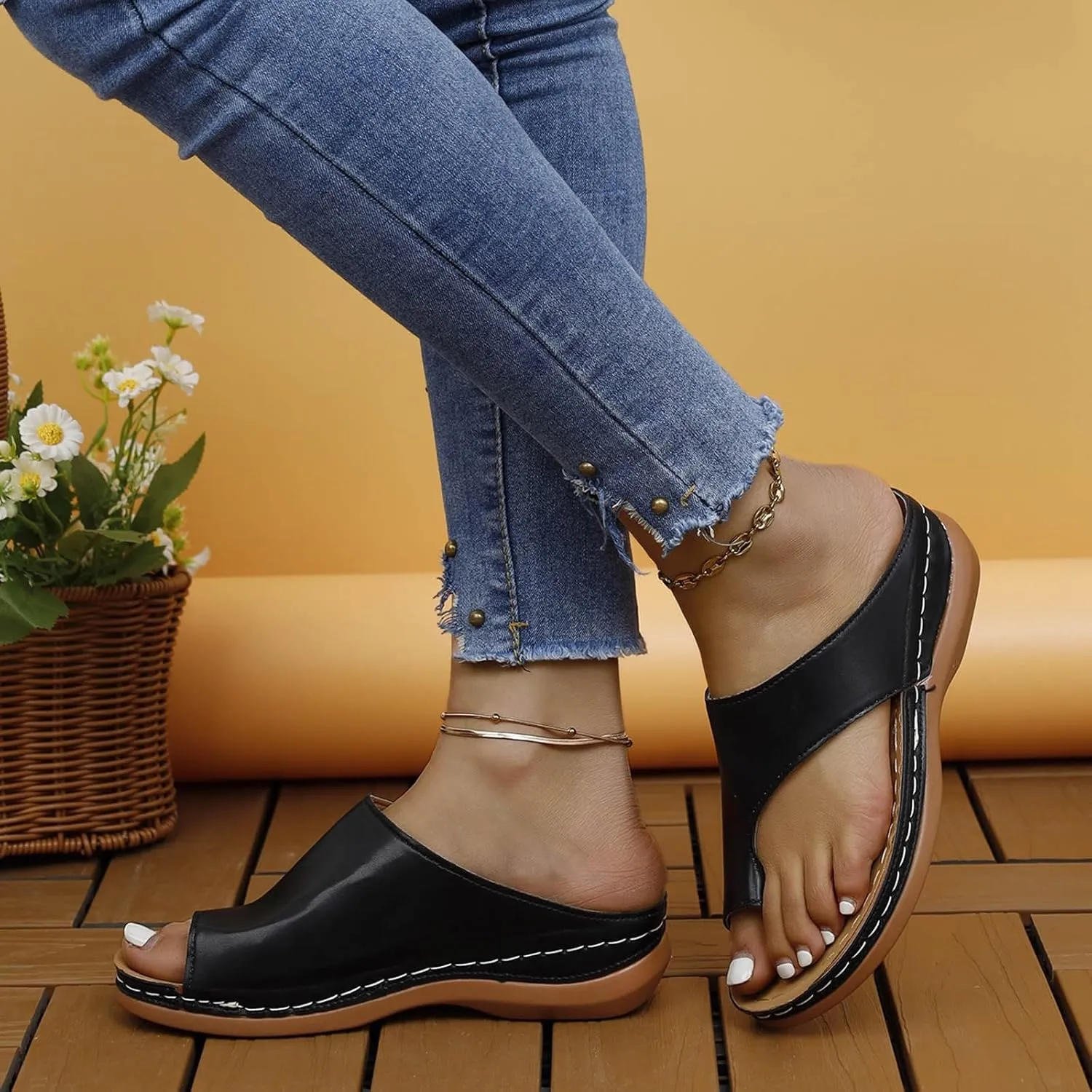 Womens Sandals Wedge Shoes Summer Dressy Flip Flops Comfortable Orthopedic Sandals Casual Walking Wedges Platform Beach Slides