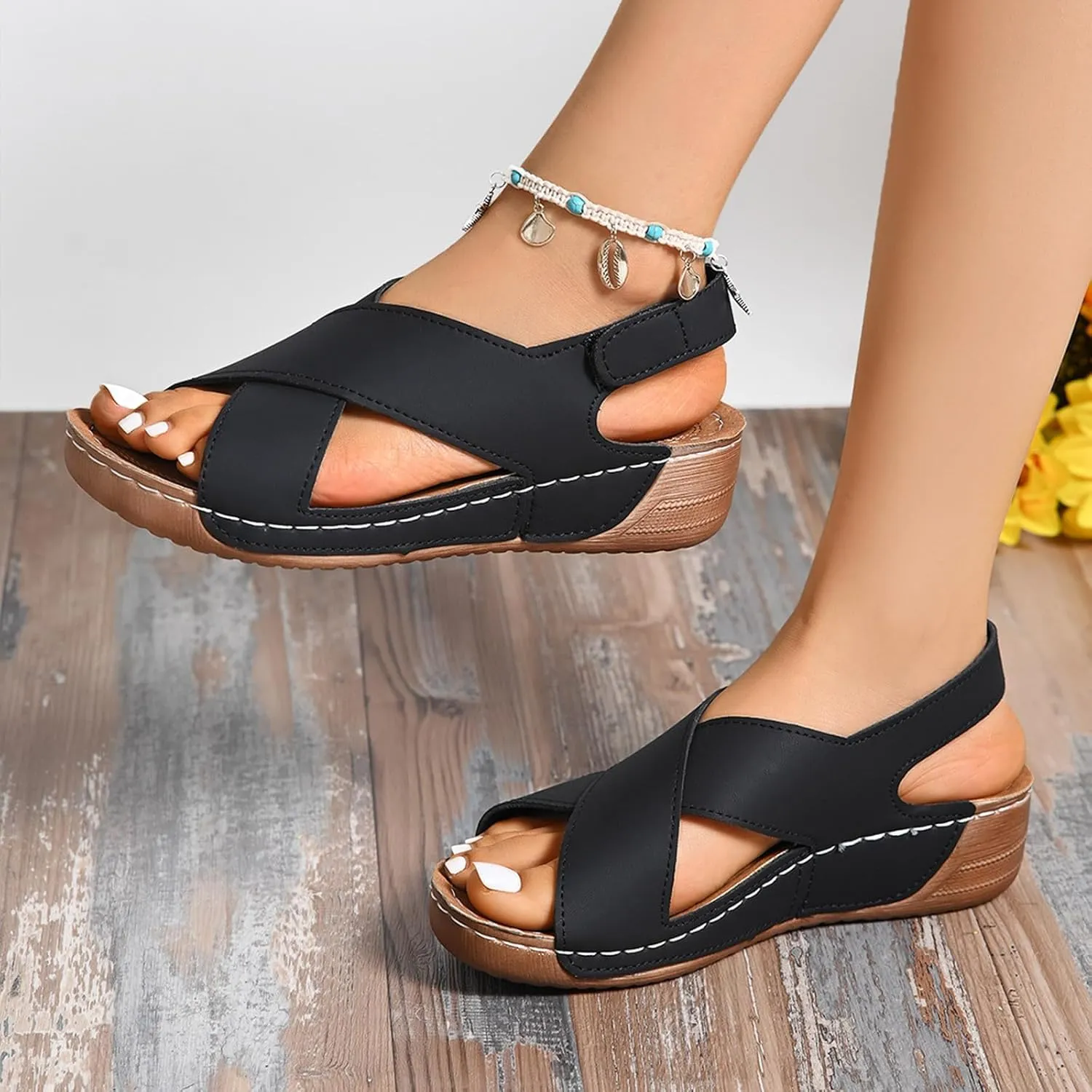 Womens Wedge Orthopedic Sandals 2025 Crisscross Strap Open Toe Summer Sandals for Women with Arch Support Comfortable Orthopedic Shoes