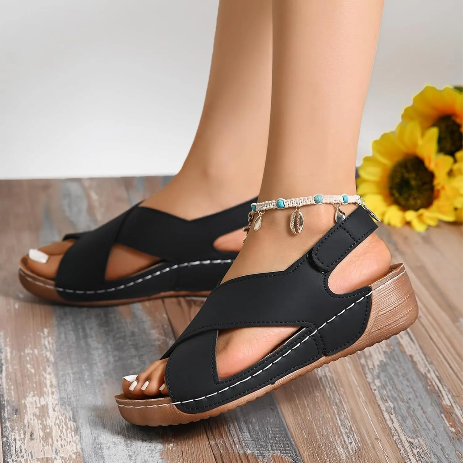 Womens Wedge Orthopedic Sandals 2025 Crisscross Strap Open Toe Summer Sandals for Women with Arch Support Comfortable Orthopedic Shoes