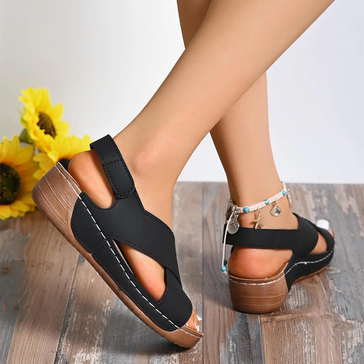 Womens Wedge Orthopedic Sandals 2025 Crisscross Strap Open Toe Summer Sandals for Women with Arch Support Comfortable Orthopedic Shoes