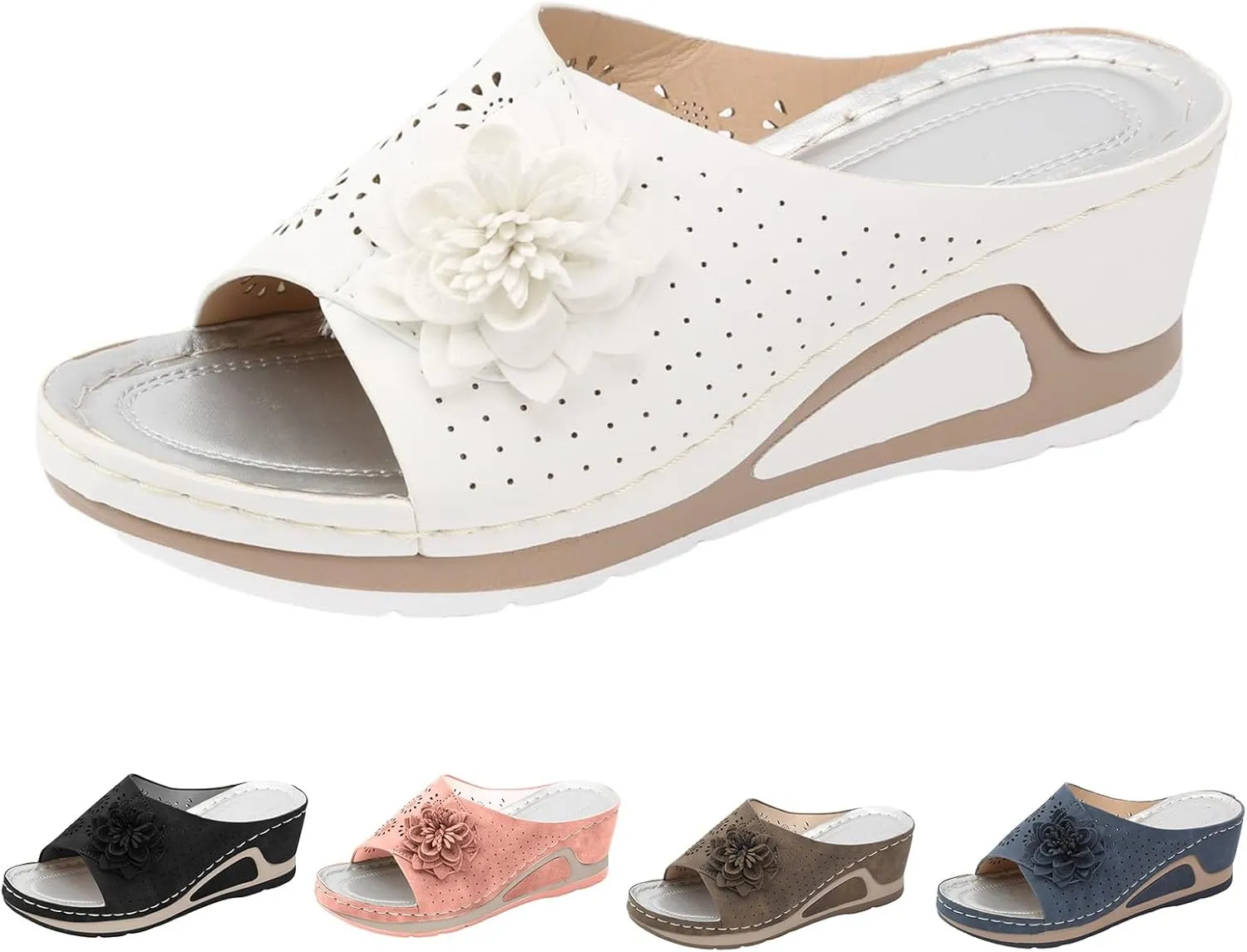Women's Wedge Sandals Ladies Comfortable Elegant Walking Shoes Cute Open Toe Hollow Out Slides Slippers Comfort Soft Insole Arch Support Sandals Casual Slip On Summer Shoes