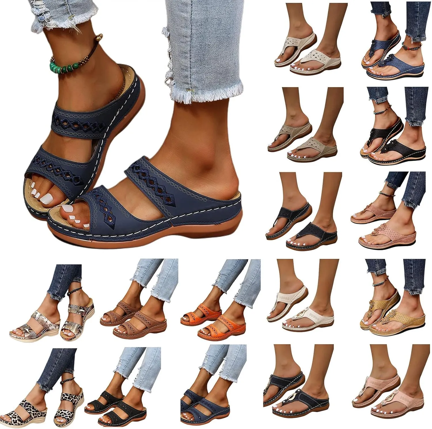 Womens Wedge Sandals Summer Dressy Leopard Print Platform Sandals, Two Band Slip on Comfortable Wedges Casual Open Toe Orthopedic Sandal Slippers for Women