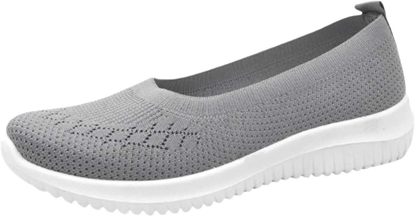 Womens Woven Orthopedic Breathable Soft Shoes Go Walking Womens Breathable Walking Shoes Slip On Mesh Knitted Flats Gym Sneakers Lightweight Casual Easy Shoe Arch Support Orthopedic Flat Footwear