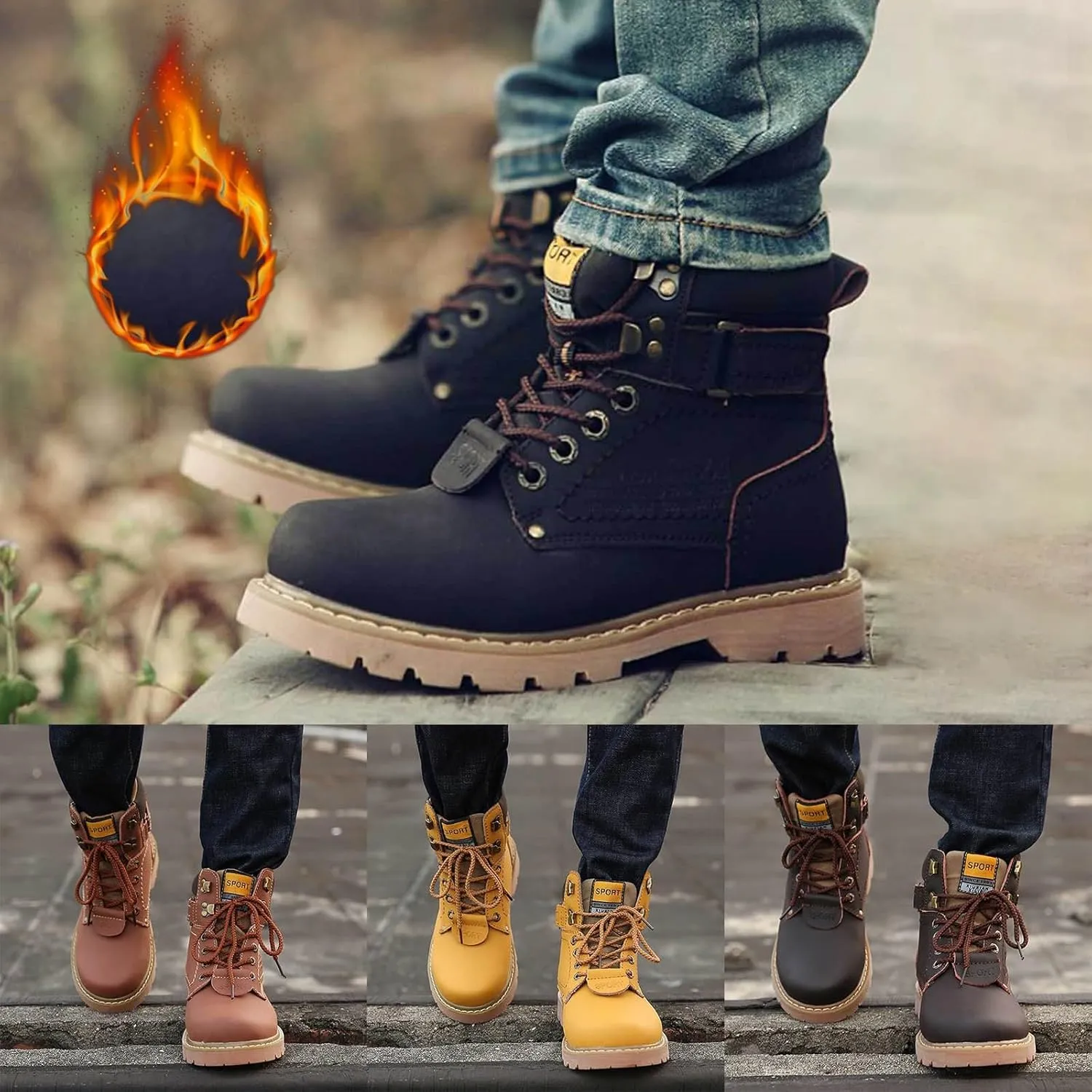 Work Boots for Men Composite Hiking Sneakers Warm Fur Lined Women's Safety Toe Shoes Business Casual Waterproof Outdoor Shoes Leather Comfortable Hike Grounded Footwear