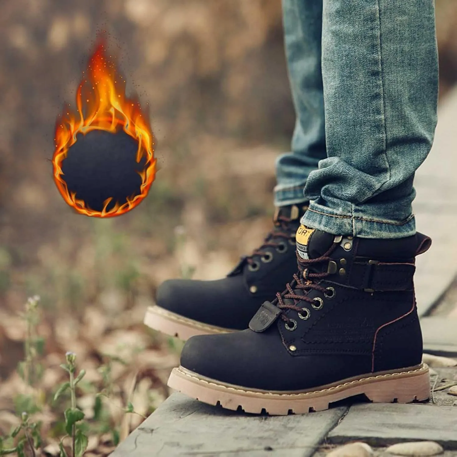 Work Boots for Men Composite Hiking Sneakers Warm Fur Lined Women's Safety Toe Shoes Business Casual Waterproof Outdoor Shoes Leather Comfortable Hike Grounded Footwear