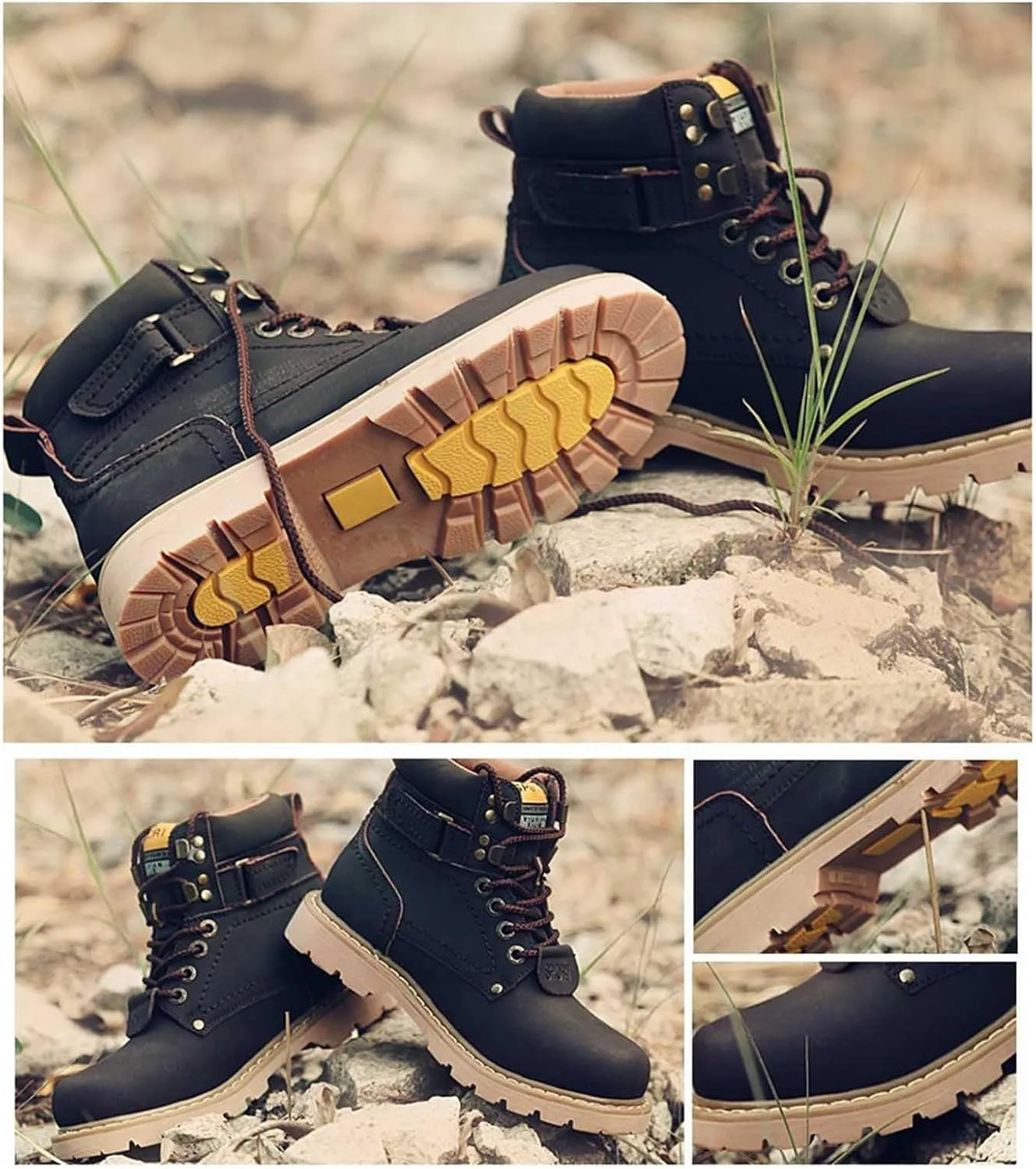 Work Boots for Men Composite Hiking Sneakers Warm Fur Lined Women's Safety Toe Shoes Business Casual Waterproof Outdoor Shoes Leather Comfortable Hike Grounded Footwear