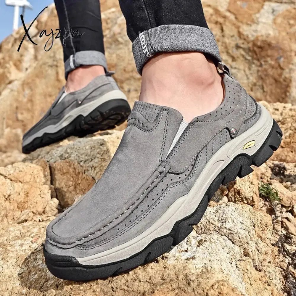 Xajzpa Hiking Patent Model Four Seasons Head Leather Frosted Casual Shoes Men's Walking Shoes Winter Boots Men's Hiking