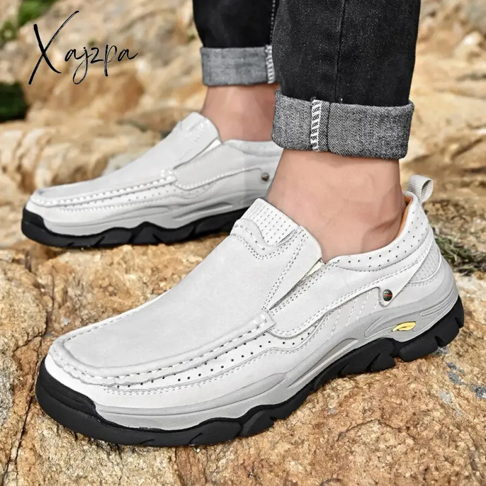 Xajzpa Hiking Patent Model Four Seasons Head Leather Frosted Casual Shoes Men's Walking Shoes Winter Boots Men's Hiking