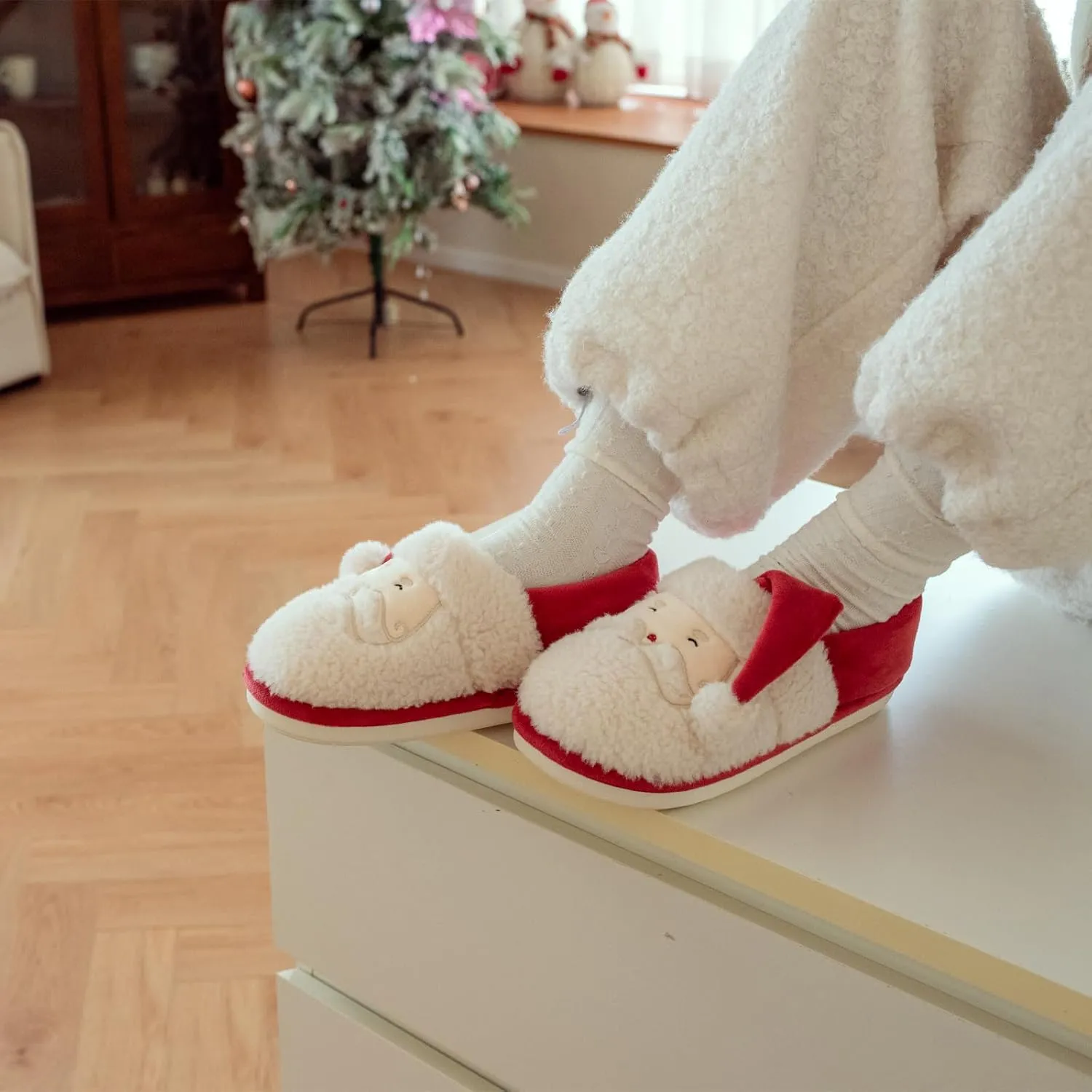 XIXITIAO Christmas Slippers Memory Foam Slippers for Women Warm House Slippers for Woman Cozy Fuzzy Bedroom Home Shoes for Indoor