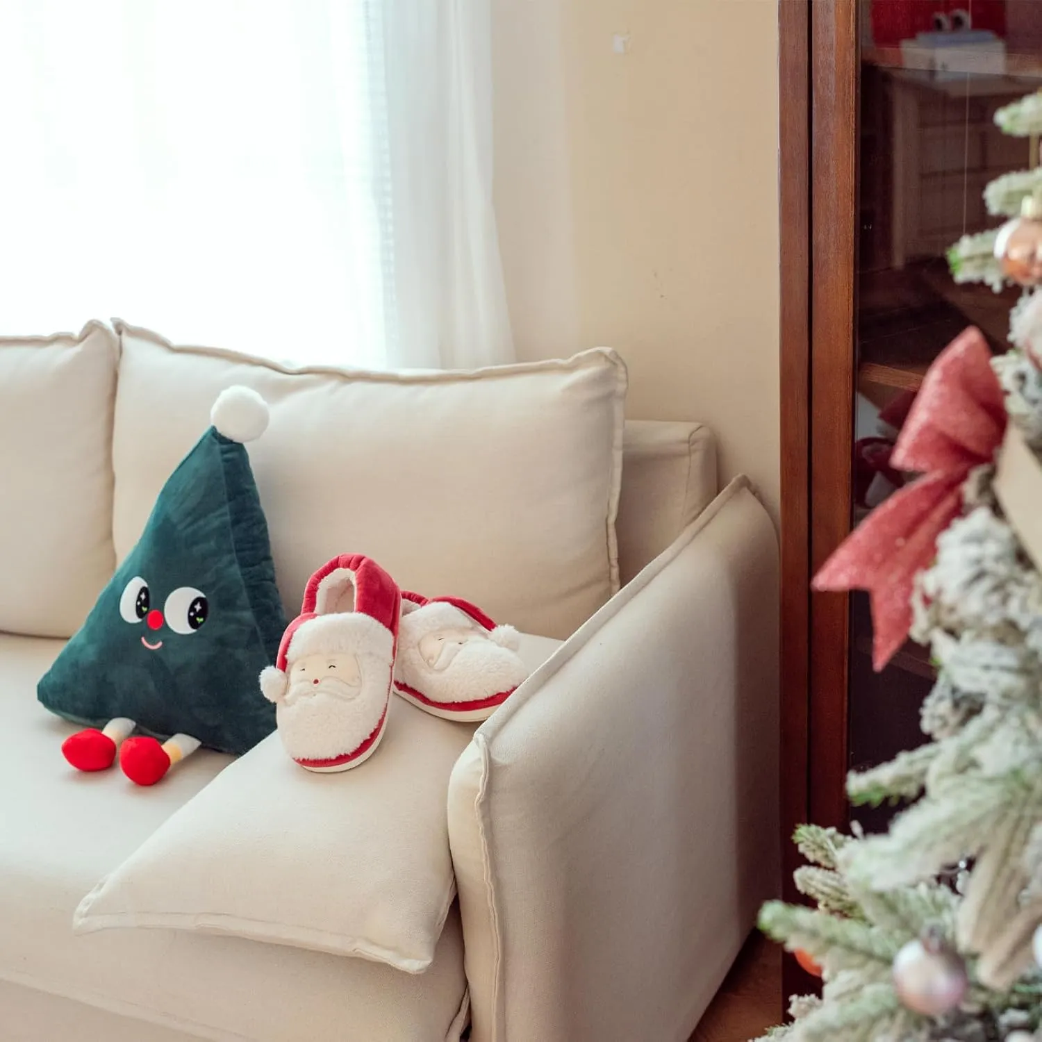 XIXITIAO Christmas Slippers Memory Foam Slippers for Women Warm House Slippers for Woman Cozy Fuzzy Bedroom Home Shoes for Indoor