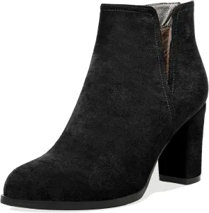 Zamikoo Women's Ankle Boots, Chunky Heel Round Toe Ankle Booties, Dressy Comfortable Block Heel Fall Boots Back Zip 3.5 Inch with Fur