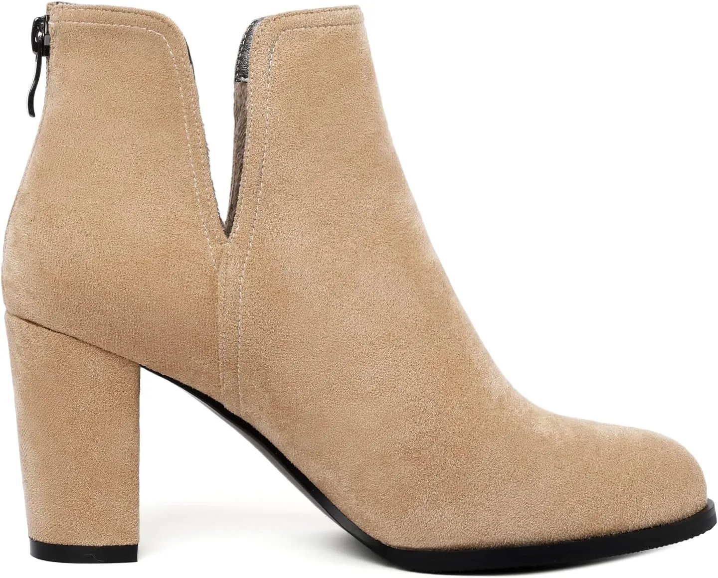 Zamikoo Women's Ankle Boots, Chunky Heel Round Toe Ankle Booties, Dressy Comfortable Block Heel Fall Boots Back Zip 3.5 Inch with Fur