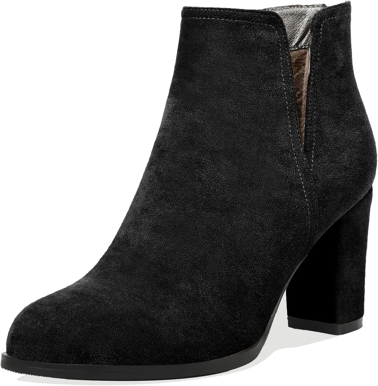 Zamikoo Women's Ankle Boots, Chunky Heel Round Toe Ankle Booties, Dressy Comfortable Block Heel Fall Boots Back Zip 3.5 Inch with Fur