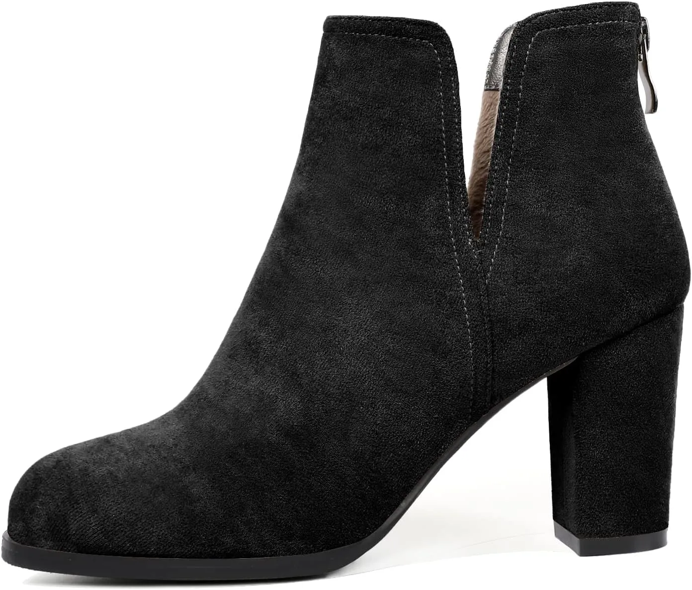 Zamikoo Women's Ankle Boots, Chunky Heel Round Toe Ankle Booties, Dressy Comfortable Block Heel Fall Boots Back Zip 3.5 Inch with Fur