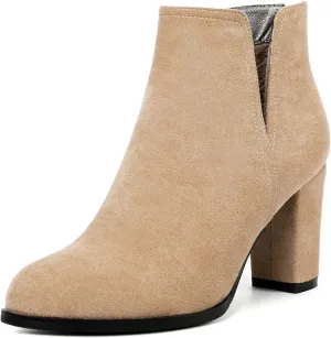 Zamikoo Women's Ankle Boots, Chunky Heel Round Toe Ankle Booties, Dressy Comfortable Block Heel Fall Boots Back Zip 3.5 Inch with Fur