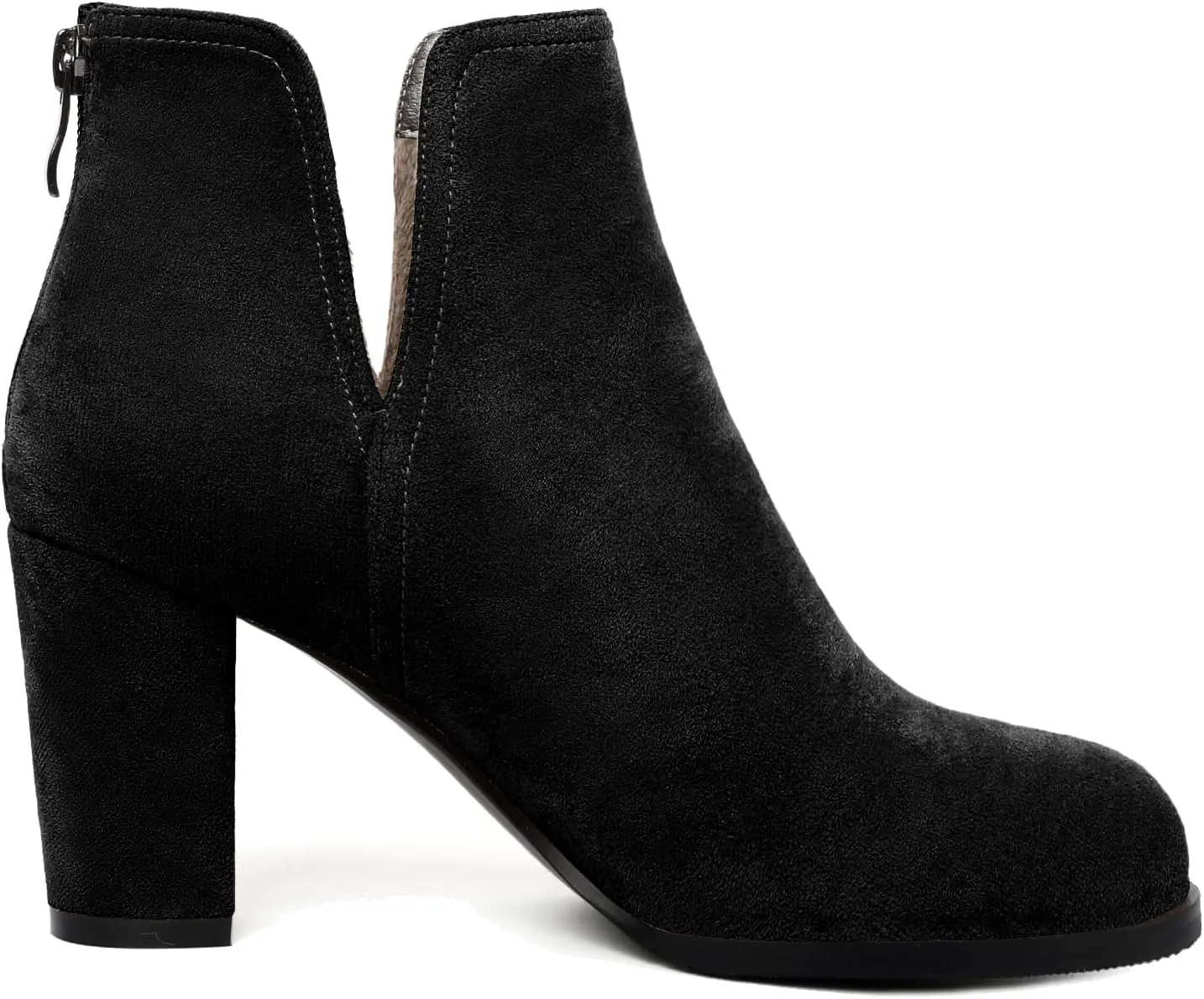 Zamikoo Women's Ankle Boots, Chunky Heel Round Toe Ankle Booties, Dressy Comfortable Block Heel Fall Boots Back Zip 3.5 Inch with Fur