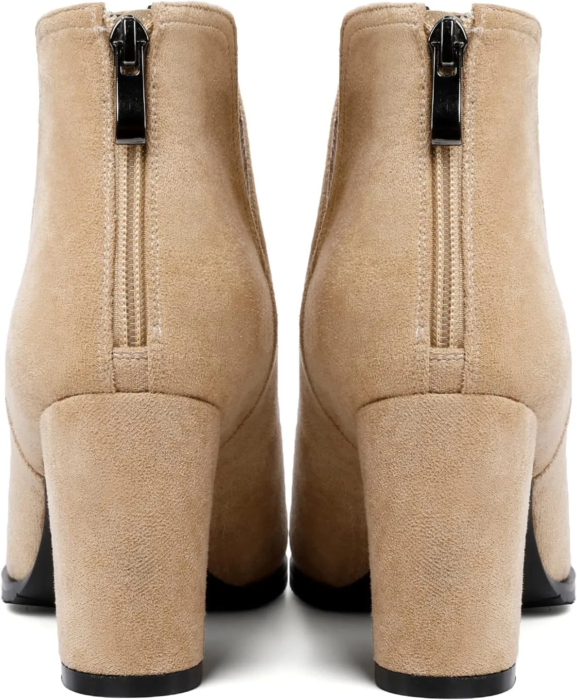 Zamikoo Women's Ankle Boots, Chunky Heel Round Toe Ankle Booties, Dressy Comfortable Block Heel Fall Boots Back Zip 3.5 Inch with Fur